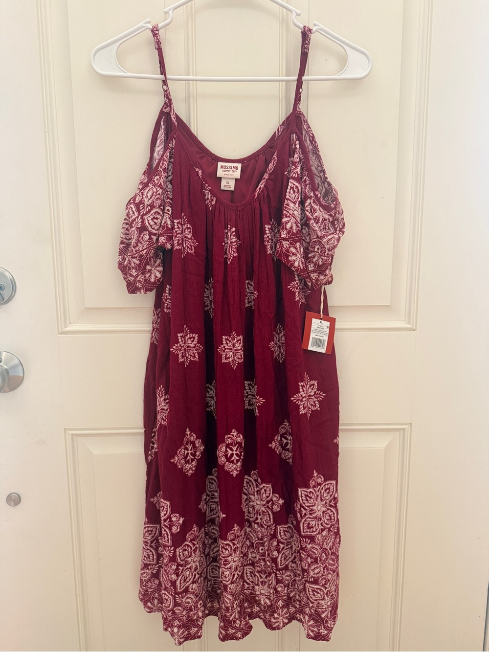 Mossimo Women’s Cold Shoulder Boho Dress Burgundy Size XL NWT